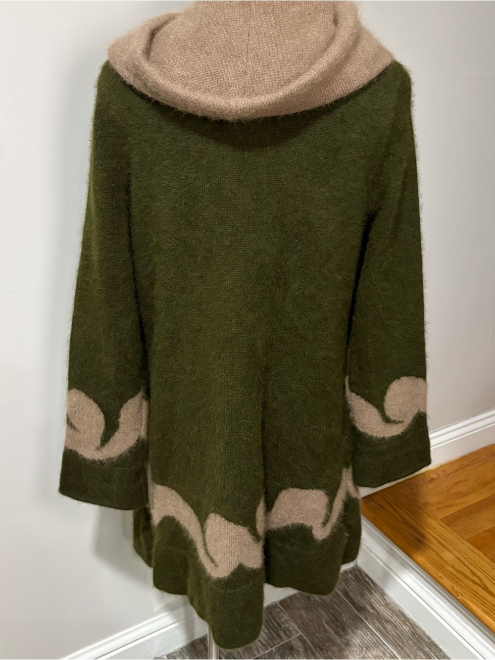 Riccos 100% Mink Cashmere Hooded Sweater Duster Cardigan XL Button Down Green - Picture 6 of 16
